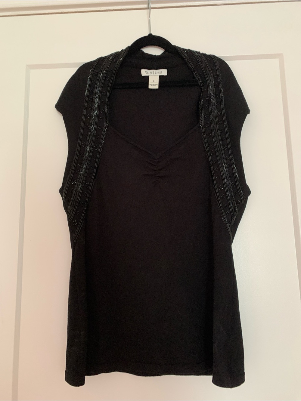 White House Black Market Black Sleeveless Embellished Top
